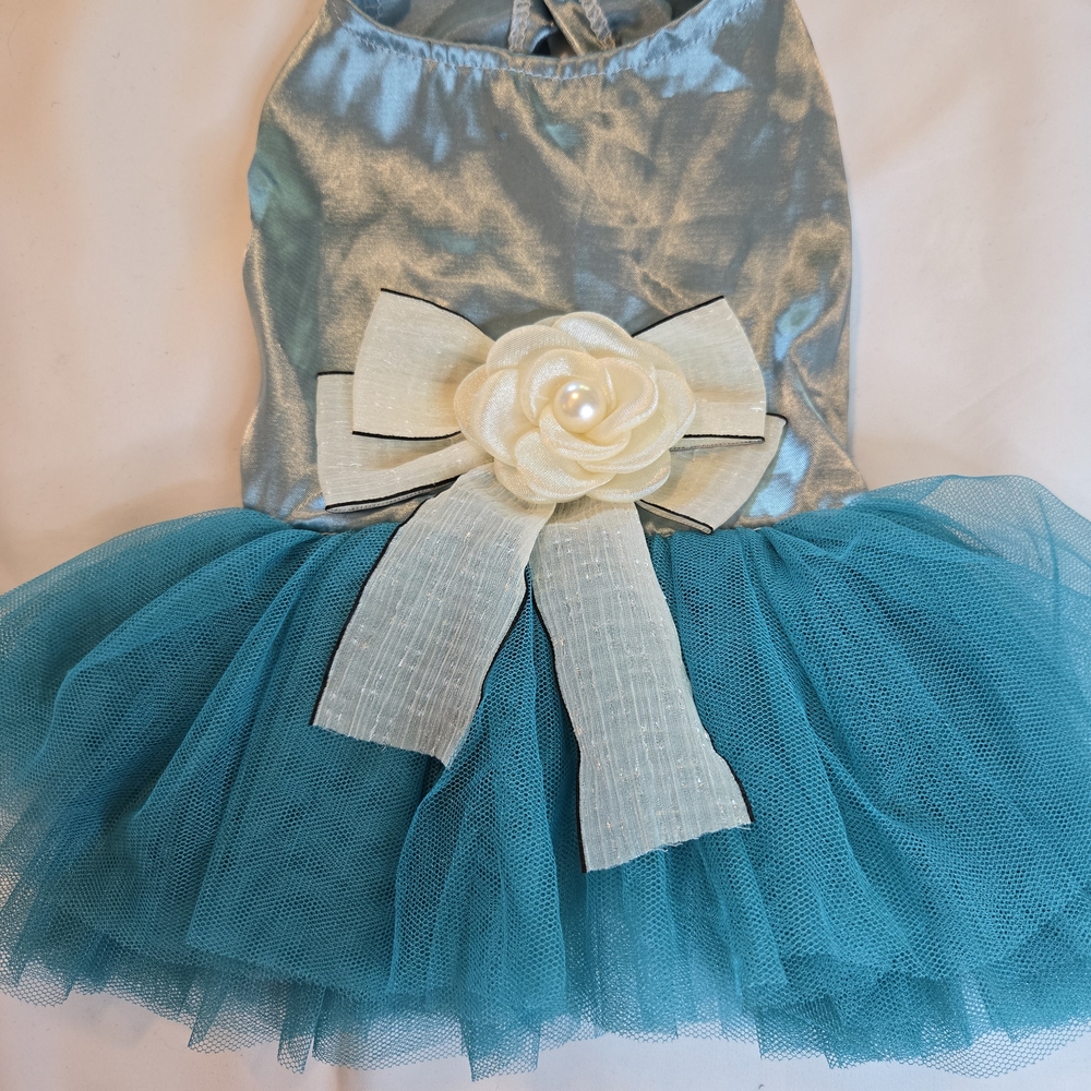 Teal and Cream Bow Tutu Dress - New- Small
